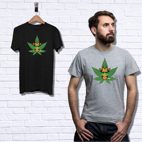 Funny Giraffe and Marijuana Leaf Crewneck T-Shirt-Unisex